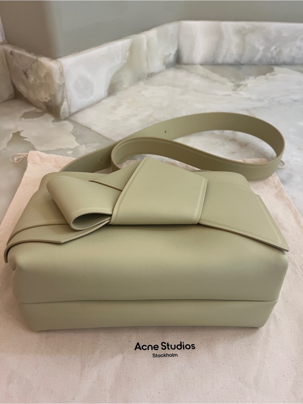 Acne Studios Musubi knotted Pale Sage Leather Shoulder Bag with Sculptural Bow - Picture 9 of 14
